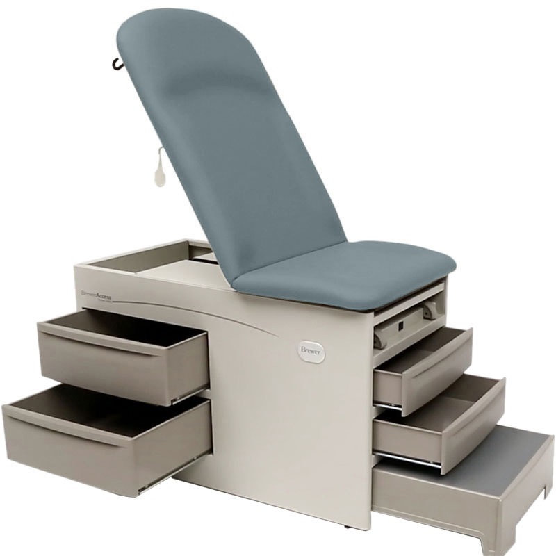 Table Exam Access High-Low Power Exam Table Model 5001, Pneumatic Back, Pelvic Tilt & Drawer Warmer, Blue Fog by Brewer Company  ID 5001-32